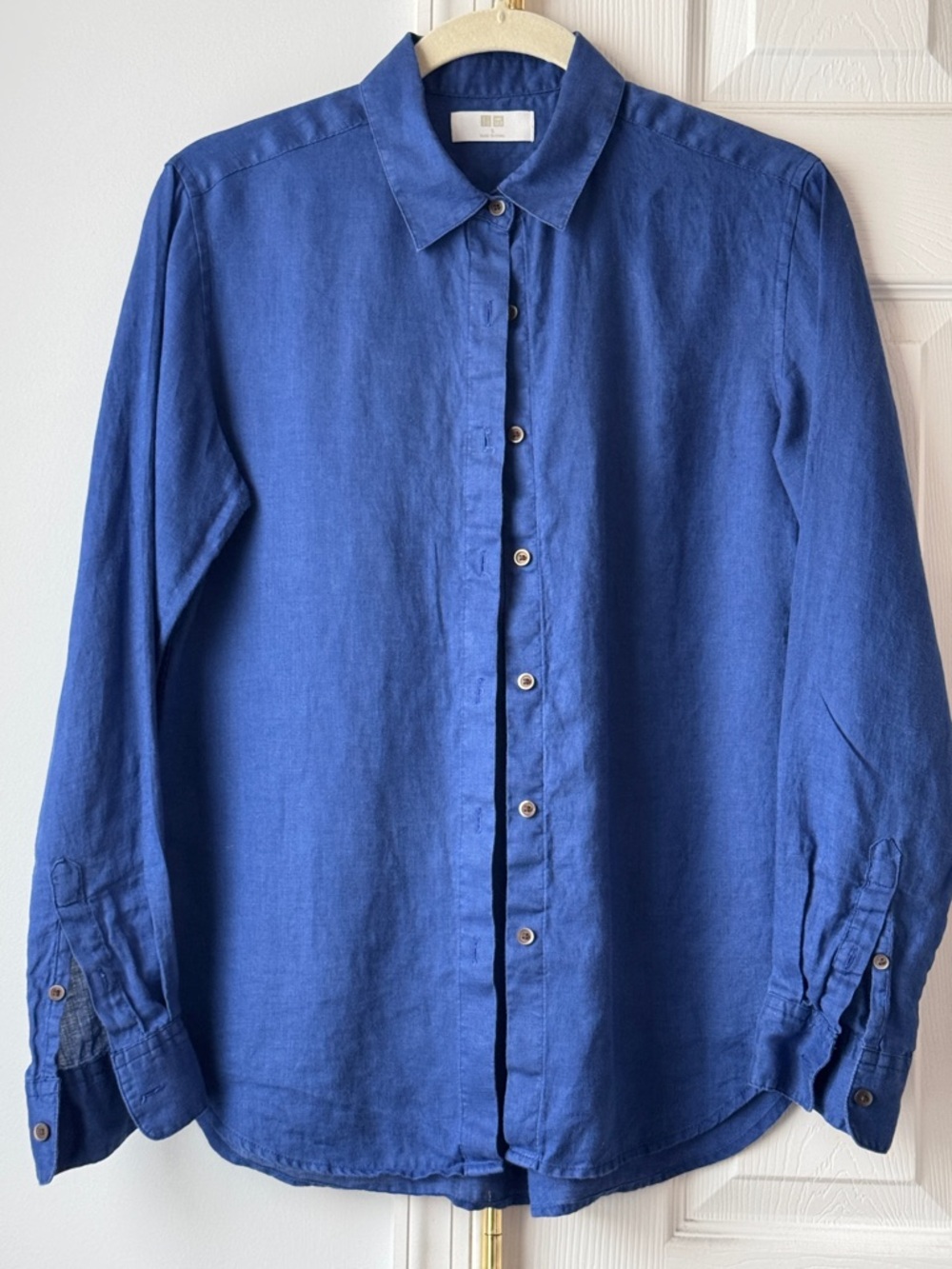 Uniqlo Women's Royal Blue Linen Button-Down Shirt